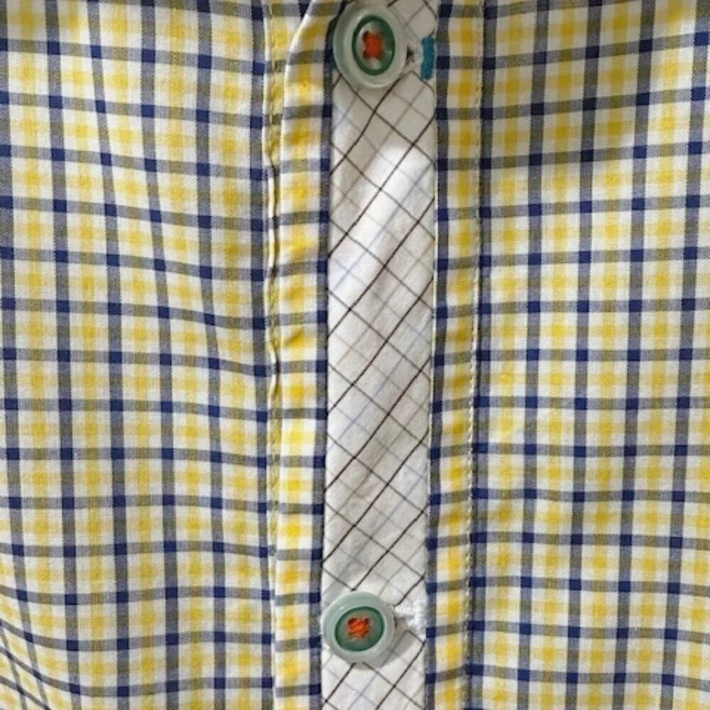 Robert Graham X Yellow & Blue Checked Long Sleeve Shirt Flip Cuffs Size M